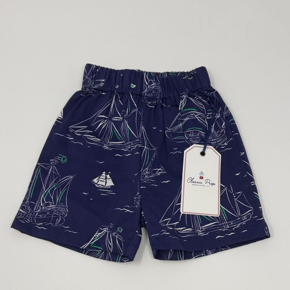 Classic Prep Dylan Short Commodore Print Stretch Shorts - Navy - 12-18 M - NWT